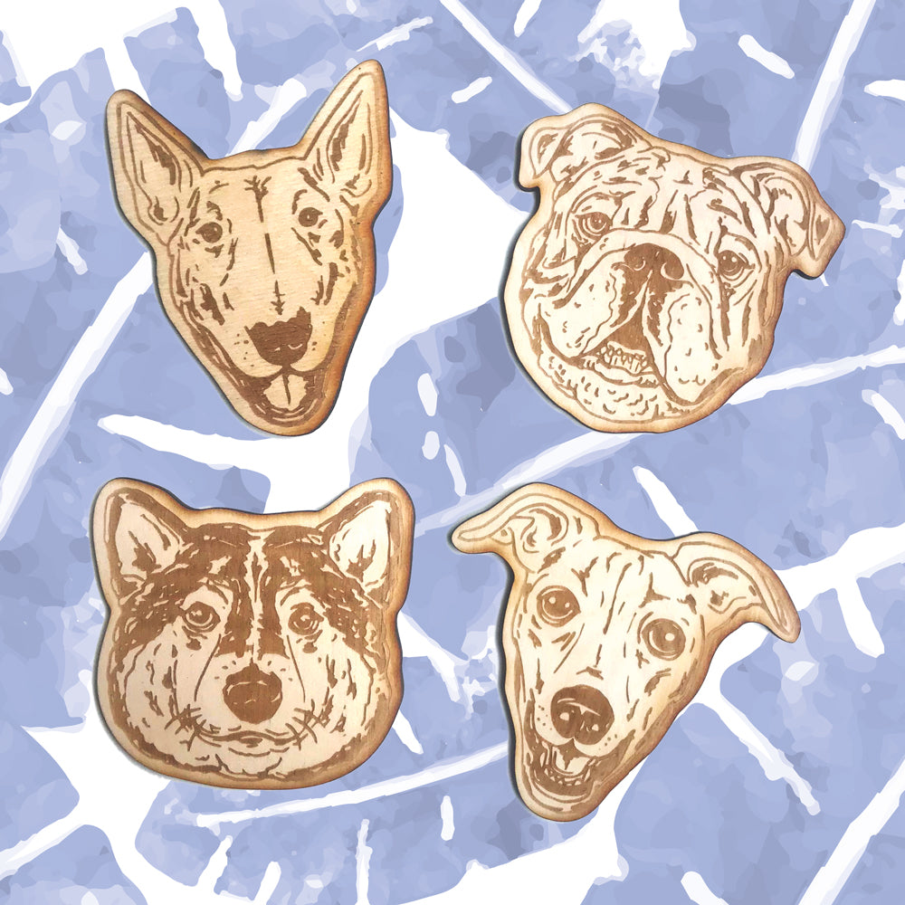 Houten onderzetters graveren | Honden